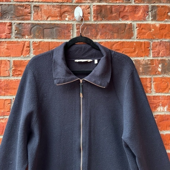 Soft Surroundings Womens 1X Navy Blue Soft Full Zip Collared Sweater Minmalist - Picture 2 of 9